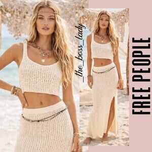 Free People skirt set co-ord crochet matching set boho Medium
